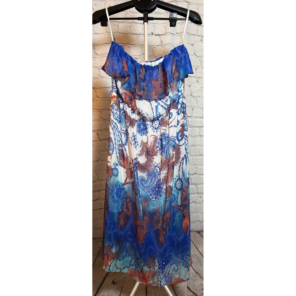 Maurices Blue Paisley Ruffle‎ Off Shoulder Maxi Dress Large NWT